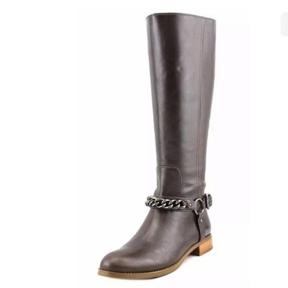 Coach Mabel Leather Western Chain Riding Boots in color Dark Smoke Size 9 A00229 - Picture 1 of 9